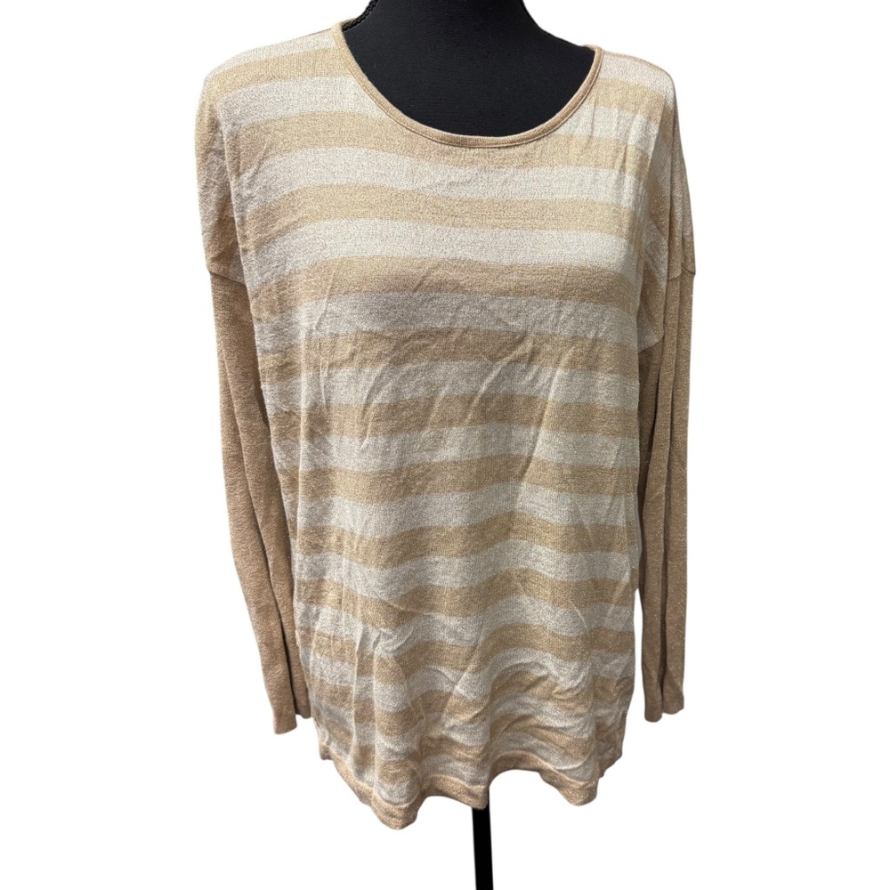 Dana Buchman XL Gold Metallic Stripe Knit Top Boho Shimmer Sweater